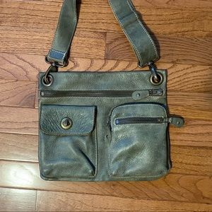Green Roots Leather Crossbody Purse